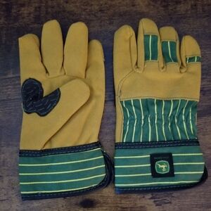 John Deere Green Tan Yellow Striped Work Gloves Youth